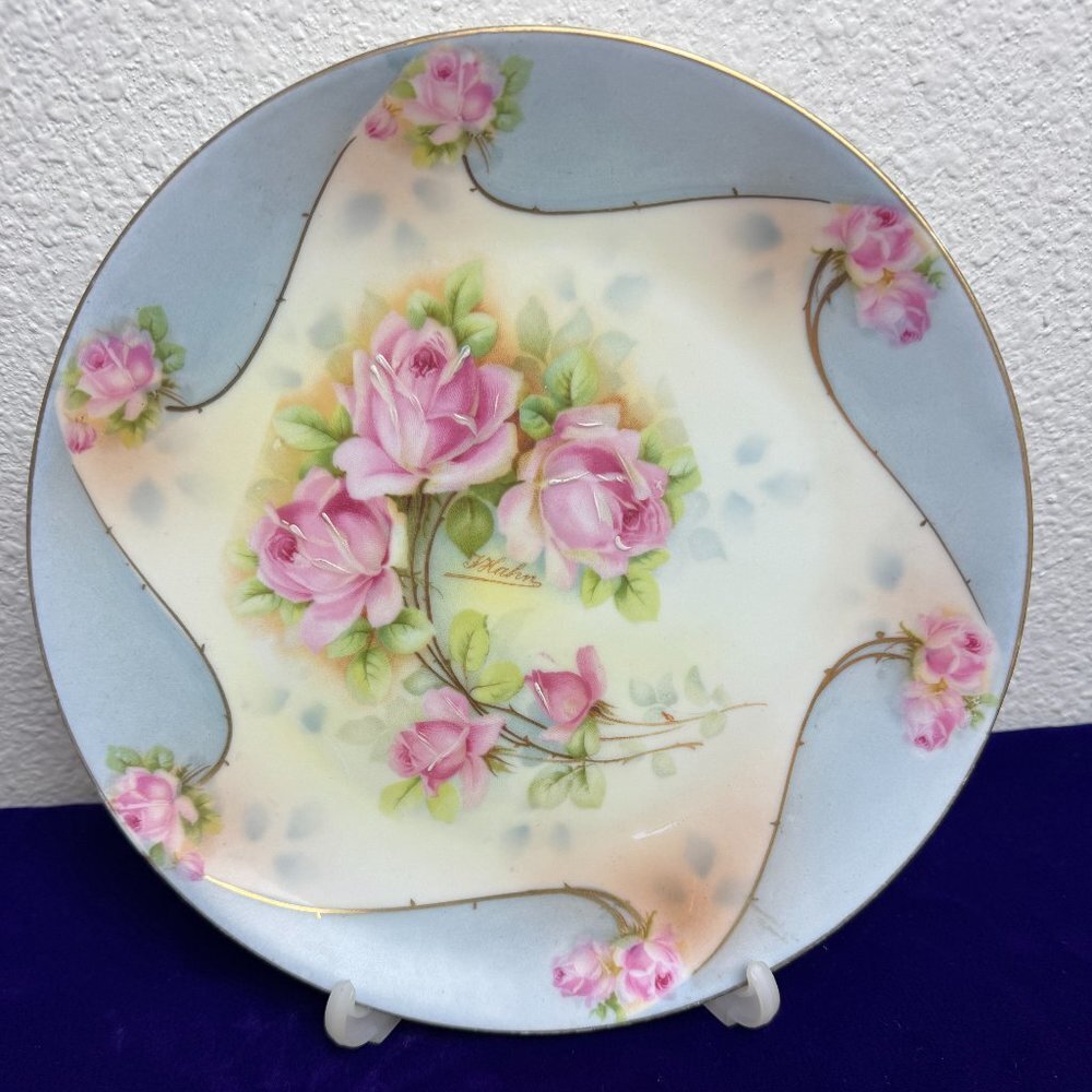 Prussia Royal Rudolstadt Antique Floral Plate Signed J.Kohn